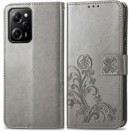 Mobigear Clover POCO X5 Pro Étui Portefeuille - Gris