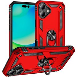 Mobigear Armor Ring iPhone 17 Plastique rigide Coque arrière Antichoc avec bague de maintien - Rouge