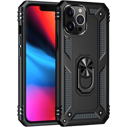 Mobigear Armor Ring Coque iPhone 13 Pro Coque arrière Rigide Anti-Chocs avec Anneau-Support - Noir