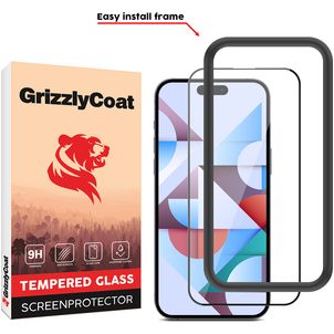 GrizzlyCoat Easy Fit iPhone 15 Pro Max Verre trempé Protection d'écran - Compatible Coque + Cadre d'installation - Noir