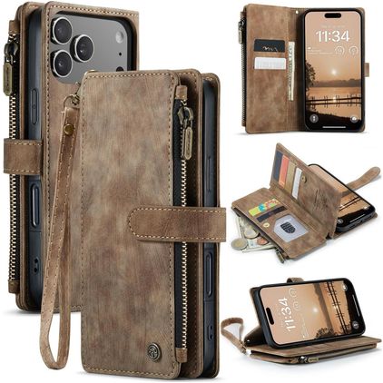 CaseMe C30 Housse iPhone 17 Pro Etui Porte-Monnaie - Marron