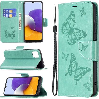 Mobigear Butterfly Housse Samsung Galaxy A22 5G Etui Porte-Monnaie - Turquoise
