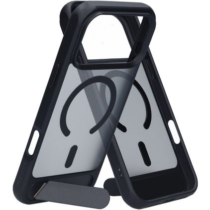 Mobiparts Hardcover Coque iPhone 18 Pro Max MagSafe Coque arrière Rigide avec Support Amovible - Satin Black