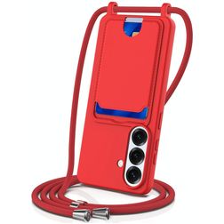 Mobigear Lanyard Card Samsung Galaxy S26 Coque avec cordon en Silicone et Porte-Cartes - Rouge
