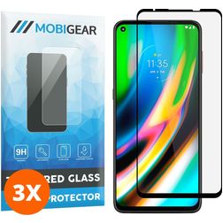 Mobigear Premium Motorola Moto G9 Plus Verre trempé Protection d'écran - Compatible Coque - Noir (Lot de 3)
