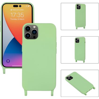 Mobigear Lanyard iPhone 14 Pro Max Coque avec cordon en Silicone - Vert