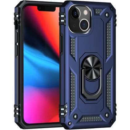 Mobigear Armor Ring Coque iPhone 13 Coque arrière Rigide Anti-Chocs avec Anneau-Support - Bleu