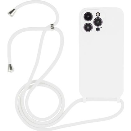 Mobigear Lanyard iPhone 14 Pro Coque avec cordon en Silicone - Blanc