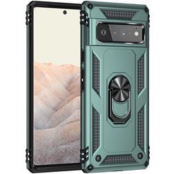 Mobigear Armor Ring Coque Google Pixel 6 Pro Coque arrière Rigide Anti-Chocs avec Anneau-Support - Vert
