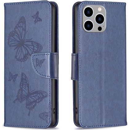 Mobigear Butterfly Housse iPhone 15 Pro Max Etui Porte-Monnaie - Bleu