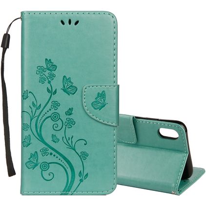 Mobigear Flowers iPhone XR Étui Portefeuille - Turquoise