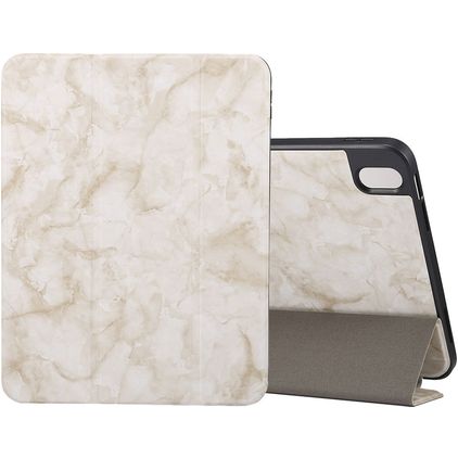 Mobigear Tri-Fold Marble Coque iPad 10 (2022) Etui + Porte-crayon - Blanc