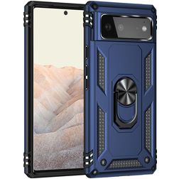 Mobigear Armor Ring Google Pixel 6 Plastique rigide Coque arrière Antichoc avec bague de maintien - Bleu