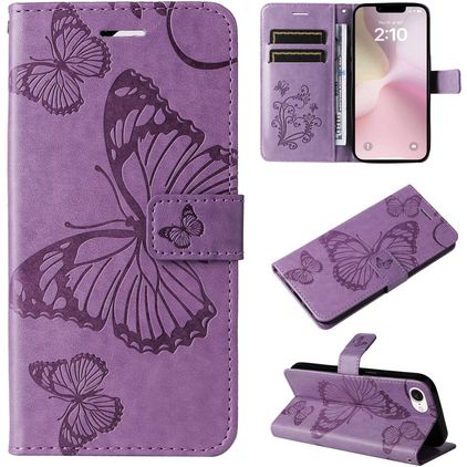 Mobigear Butterfly Housse iPhone 17e Etui Porte-Monnaie - Violet