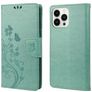 Mobigear Flowers Housse iPhone 14 Pro Etui Porte-Monnaie - Vert