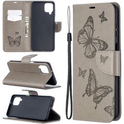Mobigear Butterfly Housse Samsung Galaxy A12 Etui Porte-Monnaie - Gris