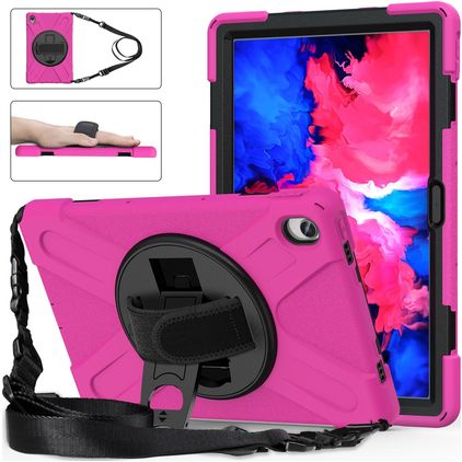 Mobigear SureGrip XGuard Coque Lenovo Tab P11 Gen 1 Coque arrière en Plastique rigide,Silicone + Bandoulière + Support Amovible - Rose
