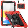 Mobigear SureGrip Xtreme Coque iPad 11 (2025) Coque arrière en Plastique rigide,Silicone + Bandoulière + Support Amovible - Noir / Rouge