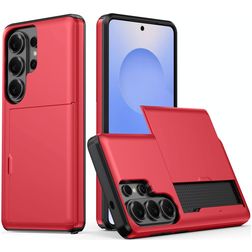 Mobigear Card Samsung Galaxy S26 Ultra Plastique rigide Coque arrière Antichoc avec porte-cartes - Rouge