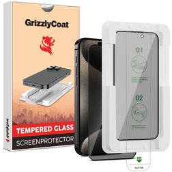 GrizzlyCoat AlignPro AntiSpy iPhone 15 Pro Max Verre trempé Protection d'écran Anti-espion - Compatible coque + Cadre de pose
