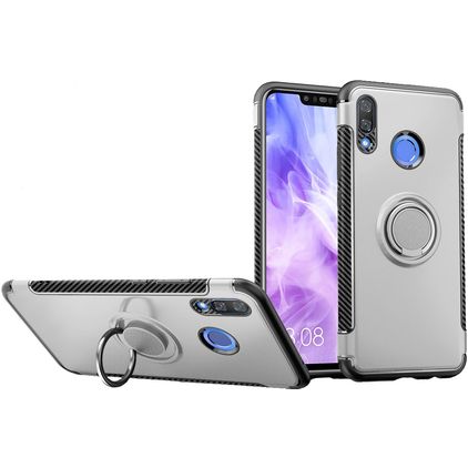 Mobigear Armor Ring Coque Huawei Nova 3 Coque arrière Rigide Anti-Chocs avec Anneau-Support - Argent