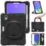 Mobigear RingGuard Coque iPad Mini 6 (2021) Coque arrière en Plastique rigide,Silicone + Porte-crayon + Bandoulière + Support Amovible - Noir