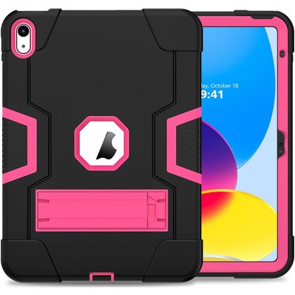 Mobigear ShieldStand Coque iPad 10 (2022) Coque arrière en Plastique rigide,Silicone + Support Amovible - Noir / Rose