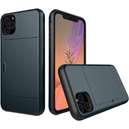 Mobigear Card Coque iPhone 11 Pro Coque arrière Rigide Anti-Chocs avec Porte-Cartes - Bleu Marin