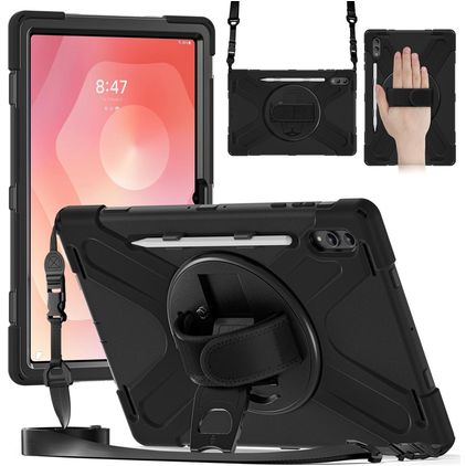 Mobigear SureGrip XGuard Samsung Galaxy Tab S11 Ultra Plastique rigide / Silicone Coque arrière + Porte-stylet + Bandoulière + Support - Noir