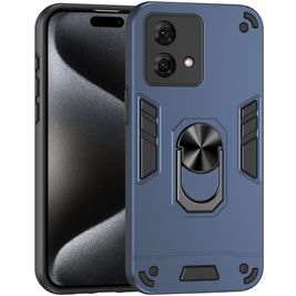 Mobigear Armor Ring Coque Motorola Moto G84 Coque arrière Rigide Anti-Chocs avec Anneau-Support - Bleu