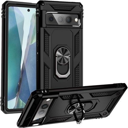 Mobigear Armor Ring Coque Google Pixel 7 Pro Coque arrière Rigide Anti-Chocs avec Anneau-Support - Noir