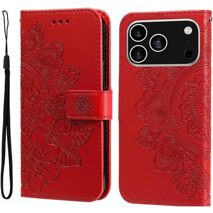 Mobigear Flowers iPhone 18 Pro Étui Portefeuille - Rouge