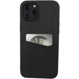 Valenta Card Slot Coque iPhone 12 Pro Max Coque arrière en Cuir Véritable avec Porte-Cartes - Noir