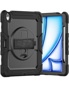 Xccess Survivor All-round Coque iPad Air 13 Pouces (2024) Coque arrière en Plastique rigide,Silicone + Bandoulière + Support Amovible - Noir
