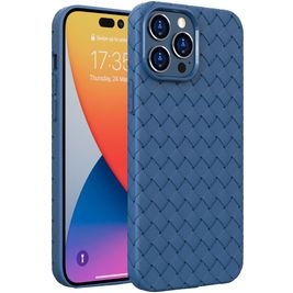 Mobigear Woven Coque iPhone 14 Pro Coque arrière en TPU Souple - Dark Blue