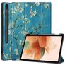 Mobigear Tri-Fold Gel Coque Samsung Galaxy Tab S7 FE Etui en TPU,Similicuir + Porte-crayon - Fleurs d'amande