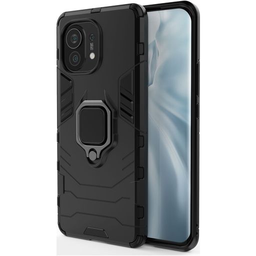 Mobigear Armor Ring Coque Xiaomi Mi 11 Coque arrière Rigide Anti-Chocs avec Anneau-Support - Noir