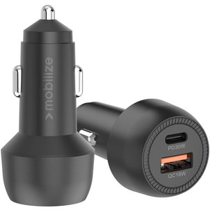 Mobigear Essentials - Double USB / USB-C Chargeur voiture Apple Lightning 1 mètre Power Delivery 48W - Noir