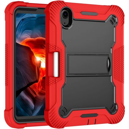 Mobigear ShieldStand Coque iPad Mini 6 (2021) Coque arrière en Plastique rigide,Silicone + Porte-crayon + Support Amovible - Noir / Rouge