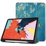 Mobigear Tri-Fold Gel Coque iPad Air 5 (2022) Etui en TPU,Similicuir + Porte-crayon - Fleurs d'amande