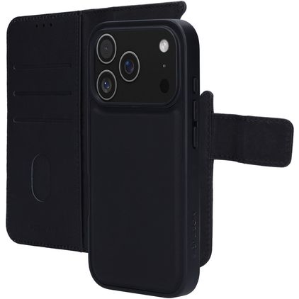 Mobiparts iPhone 17 Pro Coque Cuir véritable Étui 2en1 avec coque amovible Portefeuille - Noir