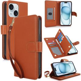 Mobigear Wallet Housse iPhone 15 Etui Porte-Monnaie - Marron