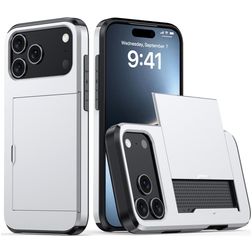 Mobigear Card Coque iPhone 18 Pro Coque arrière Rigide Anti-Chocs avec Porte-Cartes - Argent