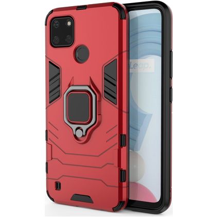 Mobigear Armor Ring Coque Realme C25Y Coque arrière Rigide Anti-Chocs avec Anneau-Support - Rouge