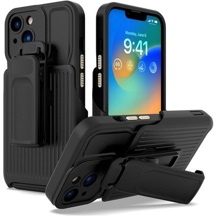 Mobigear Explorer iPhone 14 Plus Plastique rigide Coque arrière Antichoc avec béquille - Noir