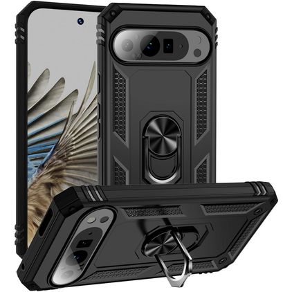 Mobigear Armor Ring Coque Google Pixel 9 Pro XL Coque arrière Rigide Anti-Chocs avec Anneau-Support - Noir
