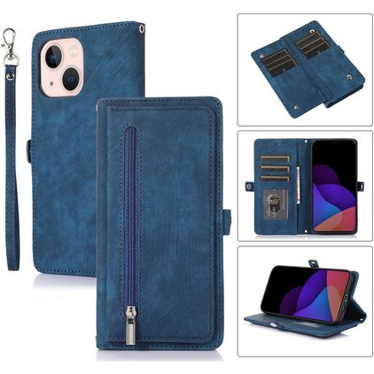 Mobigear Zipper Housse iPhone 14 Etui Porte-Monnaie - Bleu