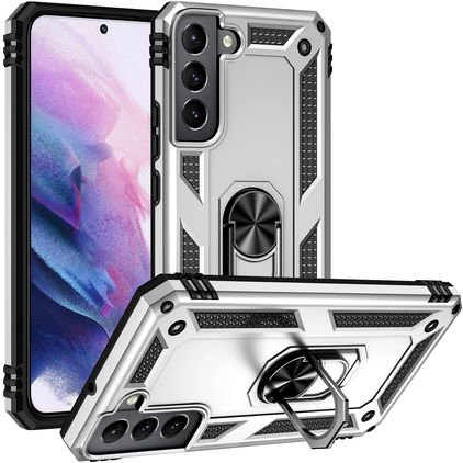 Mobigear Armor Ring Coque Samsung Galaxy S22 Coque arrière Rigide Anti-Chocs avec Anneau-Support - Argent