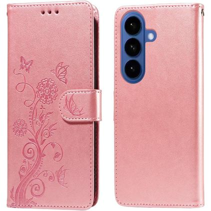 Mobigear Flowers Samsung Galaxy S26 Plus Étui Portefeuille - Rose doré