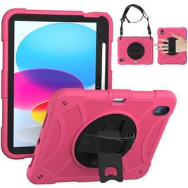 Mobigear SureGrip Coque iPad 10 (2022) Coque arrière en Plastique rigide,Silicone + Porte-crayon + Bandoulière + Support Amovible - Rose